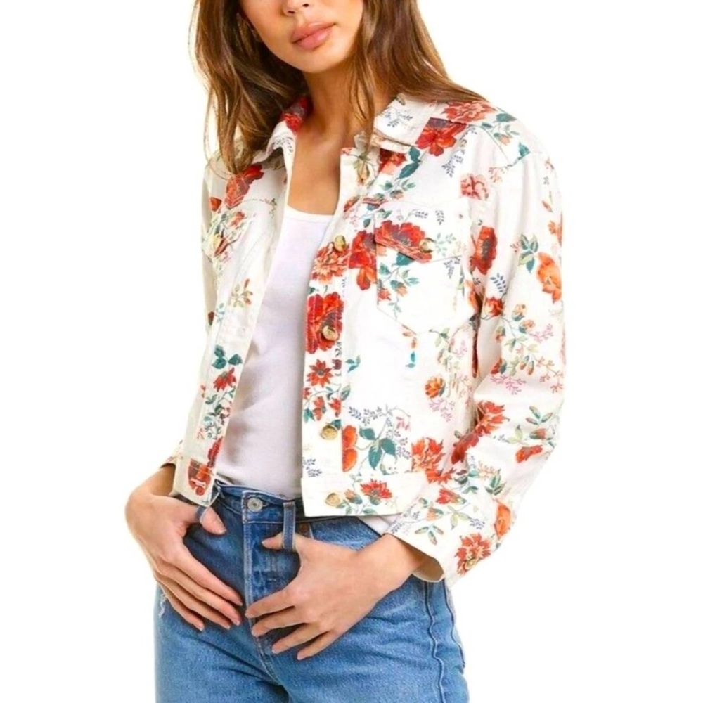 MAJE floral denim jean jacket size FR38 US 4-6